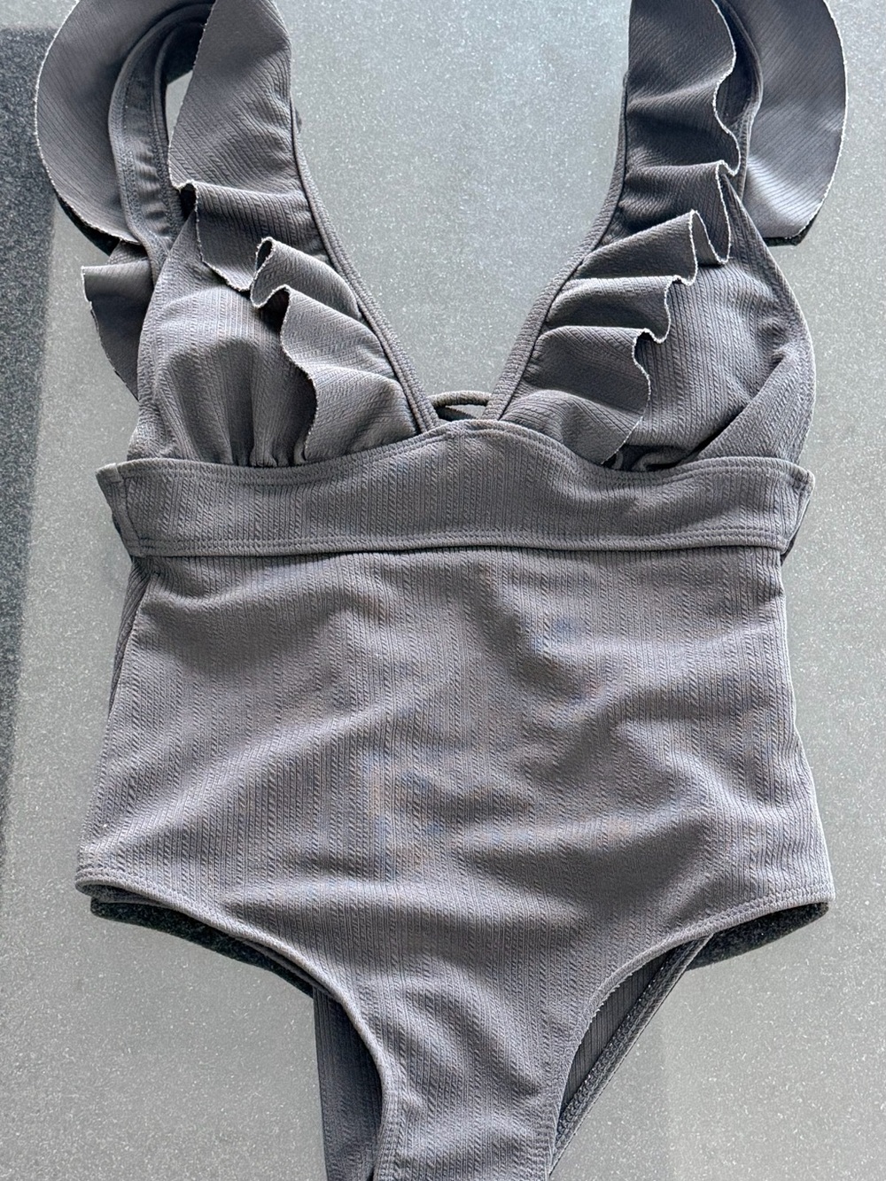 Chicwish Gray Ruffle One-Piece Swimsuit